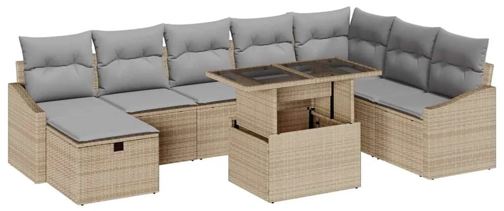 vidaXL Σετ Καναπέ Κήπου Ρυθμιζόμενο ύψος 9 pcs Μπεζ συνθετικό ρατάν