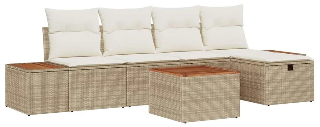 vidaXL Σετ Καναπέ Κήπου με μαξιλάρι 6 pcs Μπεζ Πολυ ράταν