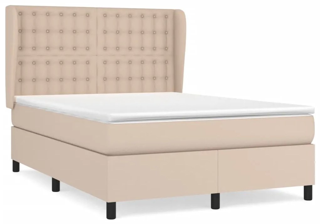 Κρεβάτι Boxspring με Στρώμα Καπουτσίνο 140x190εκ.από Συνθ.Δέρμα - Καφέ