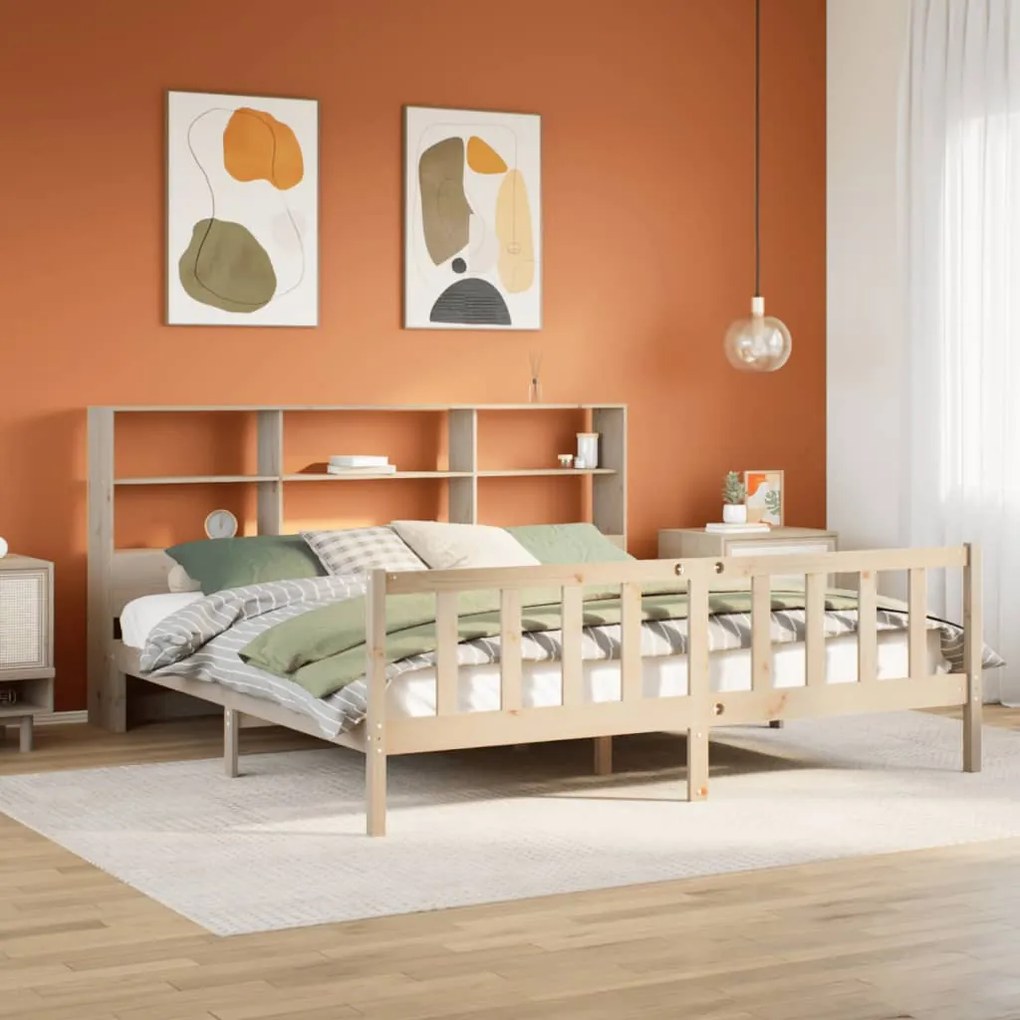 vidaXL Κρεβάτι Βιβλιοθήκη Χωρίς Στρώμα 180x200 εκ Μασίφ Ξύλο Πεύκου