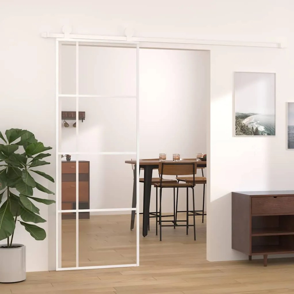 vidaXL Συρόμενη Πόρτα Λευκή 76 x 205 εκ. από Γυαλί ESG / Αλουμίνιο