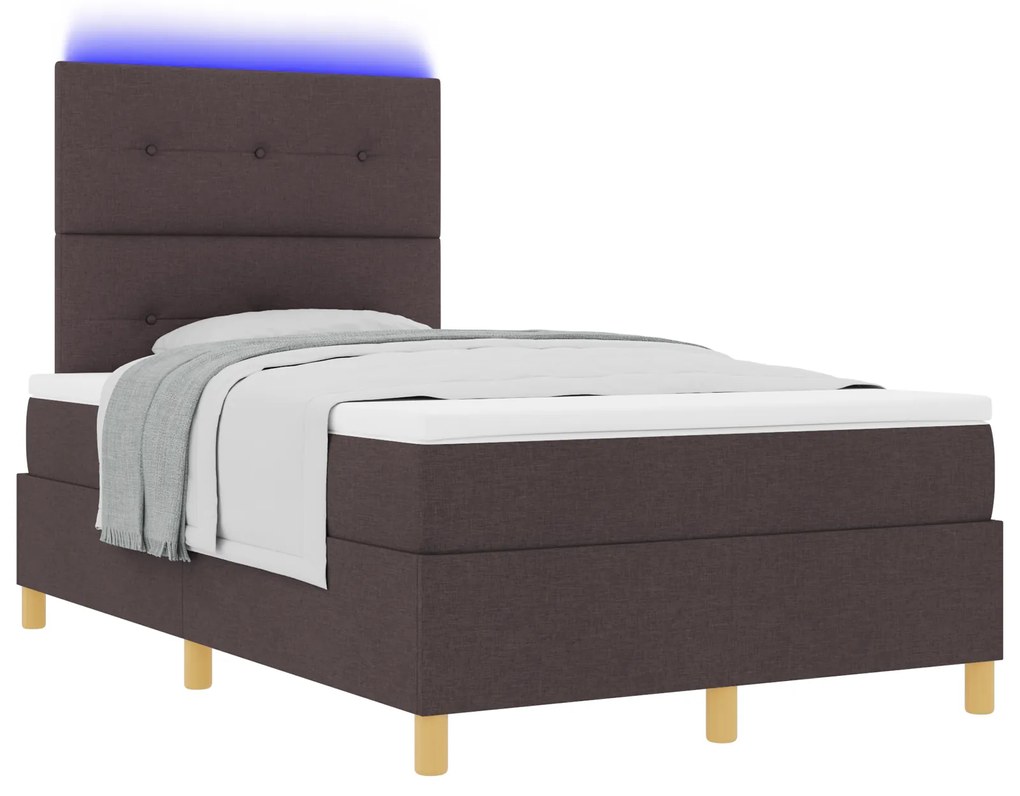 vidaXL Κρεβάτι Ελατηρίου με Στρώμα & LED Σκούρο Καφέ 120x190 εκ. Ύφασμα