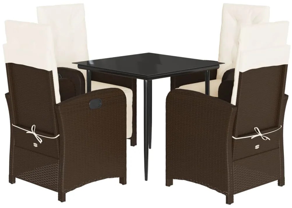 vidaXL Σετ Τραπεζαρίας Κήπου 5 Τεμαχίων Καφέ Συνθ. Ρατάν με Μαξιλάρια