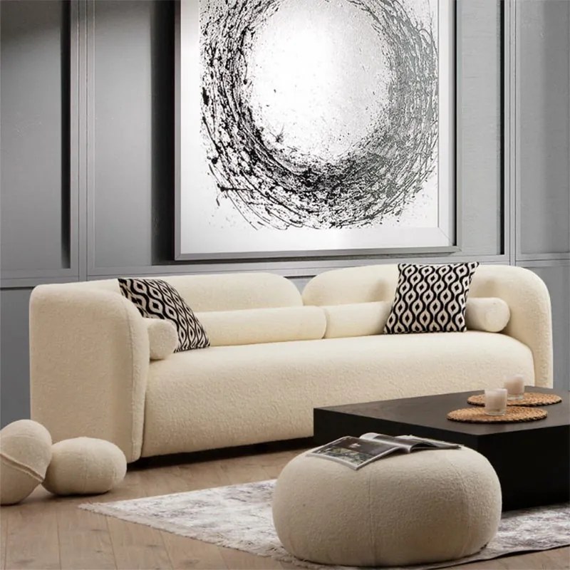 Καναπές 3θέσιος Tranquil I pakoworld ύφασμα μπουκλέ κρεμ 228x90x74εκ