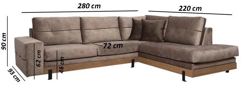 Γωνιακός Καναπές Murcia Δεξιά Γωνία Καφέ 280x220x95 εκ. 280x220x95 εκ.