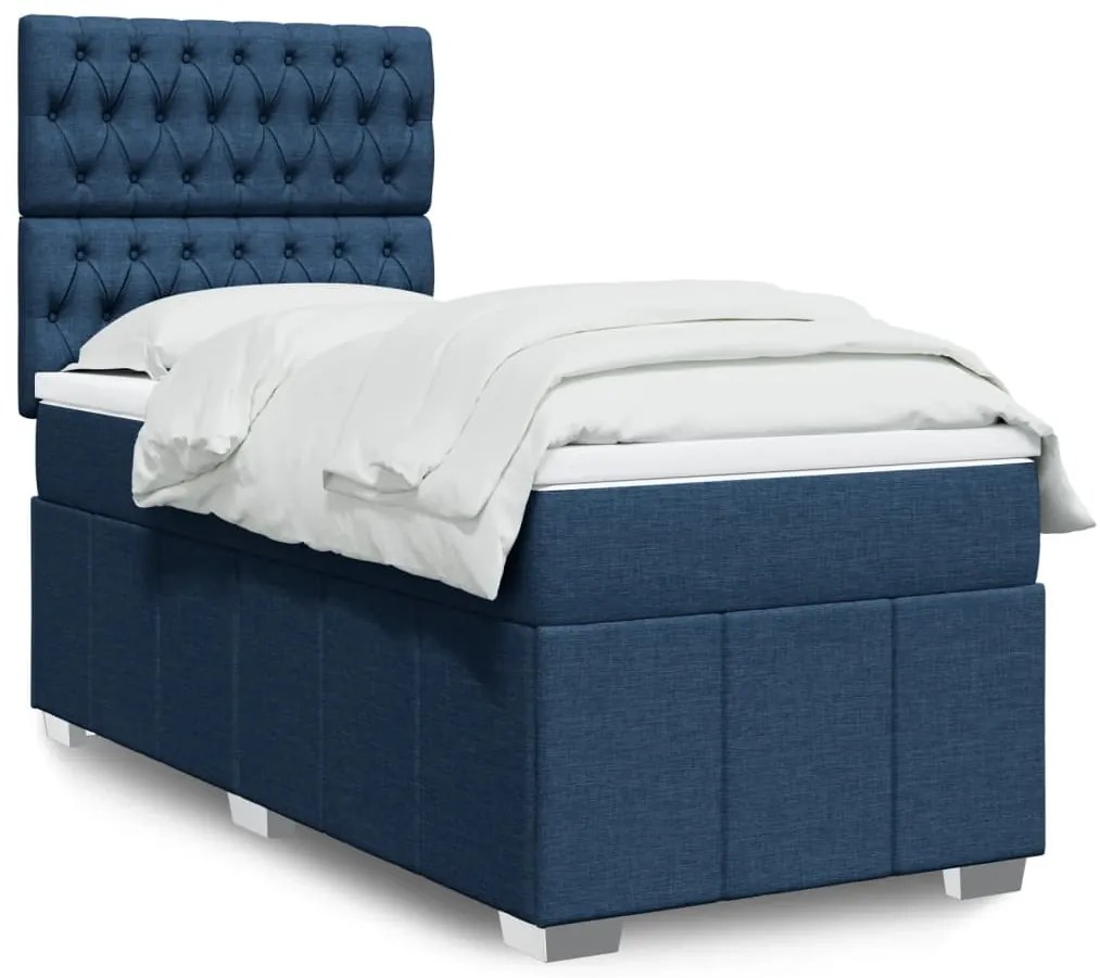 vidaXL Κρεβάτι Boxspring με Στρώμα Μπλε 100 x 200 εκ. Υφασμάτινο