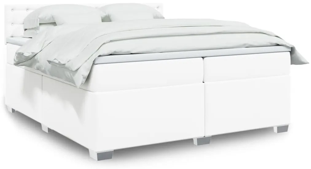 vidaXL Κρεβάτι Boxspring με Στρώμα Λευκό 200x200 εκ. Συνθετικό Δέρμα