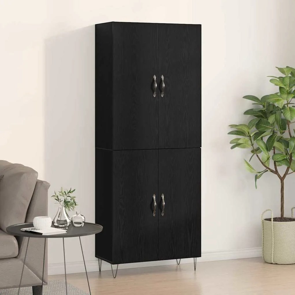 Highboard 2 pcs Μαύρη Οξυά Μηχανική ξυλεία και γυαλί