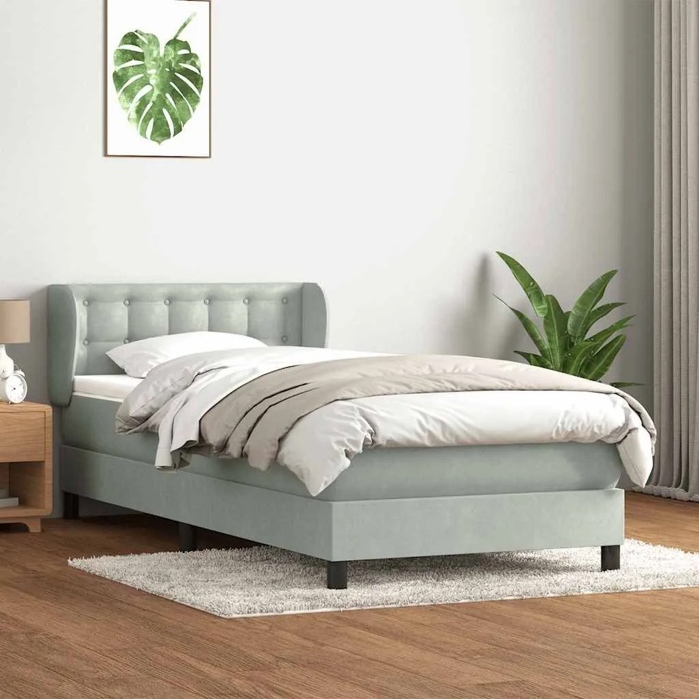 BOX SPRING ΚΡΕΒΑΤΙ ΜΕ ΣΤΡΩΜΑ ΑΝΟΙΧΤΟ ΓΚΡΙ 90X210 CM ΒΕΛΟΥΔΙΝΟ 3317847