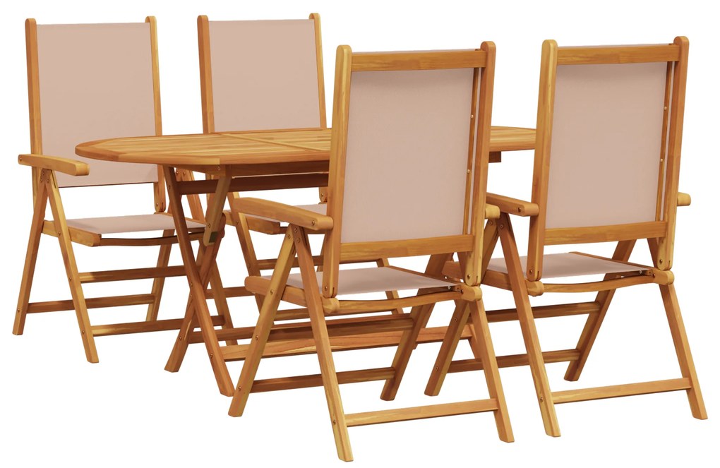 vidaXL Σέτ φαγητού για κήπο Πτυσσόμενος 5 pcs Taupe Μασίφ ξύλο ακακίας