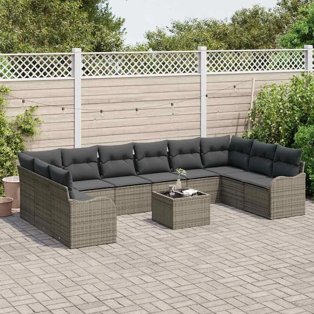 vidaXL Σετ Καναπέ Κήπου με μαξιλάρι 11 pcs Γκρι Πολυ ράταν