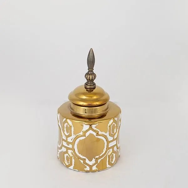 ΒΑΖΟ ΜΕ ΚΑΠΑΚΙ ΚΕΡΑΜΙΚΟ ΛΕΥΚΟ - ΧΡΥΣΟ 13x13x24cm|752-20078