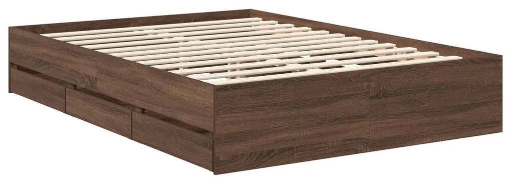 vidaXL Σκελετός Κρεβατιού Καφέ δρυς 135 x 190 cm Μηχανήματος Ξύλο