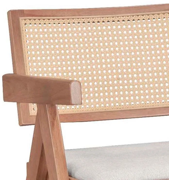 Καρέκλα - Πολυθρόνα Winslow ξύλο rubberwood ανοικτό καρυδί-pvc rattan φυσικό-ύφασμα γκρι 2αδα 52x56.7x77.6 εκ.