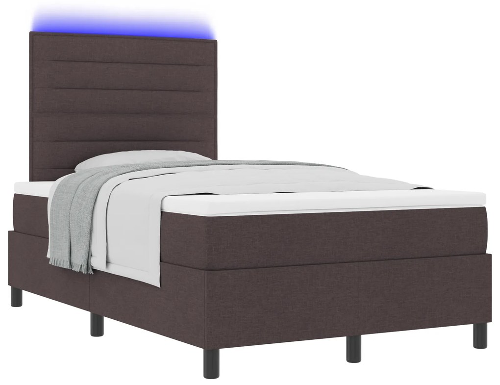 vidaXL Κρεβάτι με Βάση και Στρώμα & LED Σκούρο Καφέ 120x200 εκ. Ύφασμα