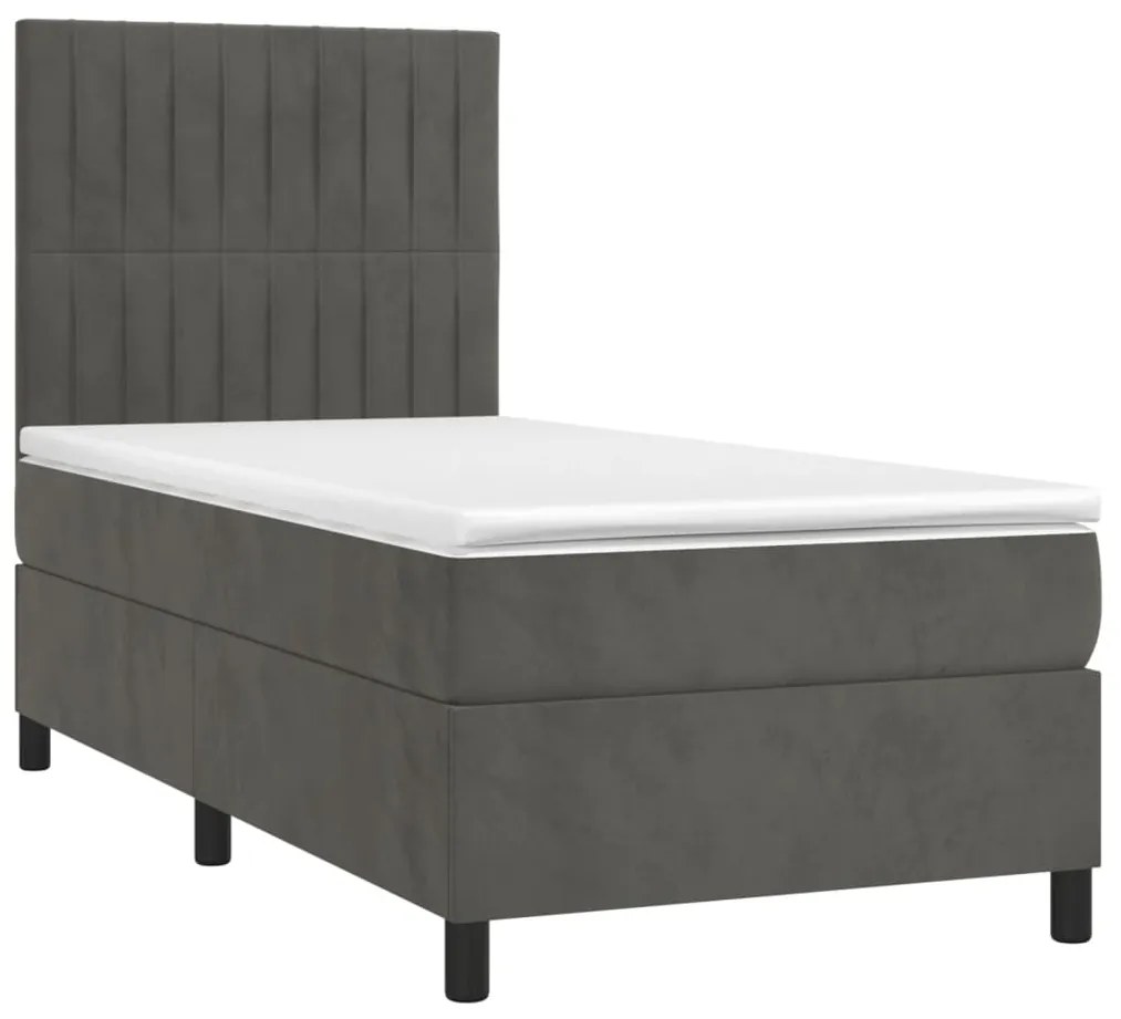 vidaXL Κρεβάτι Boxspring με Στρώμα & LED Σκ. Γκρι 80x200 εκ. Βελούδινο
