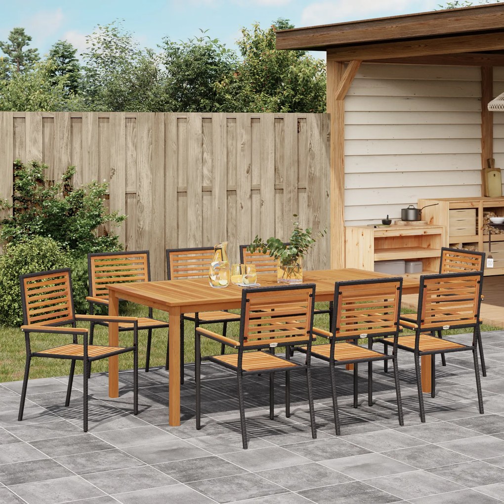 vidaXL Σετ Τραπεζαρίας Κήπου 9 pcs Μαύρο 200 x 100 x 74 cm