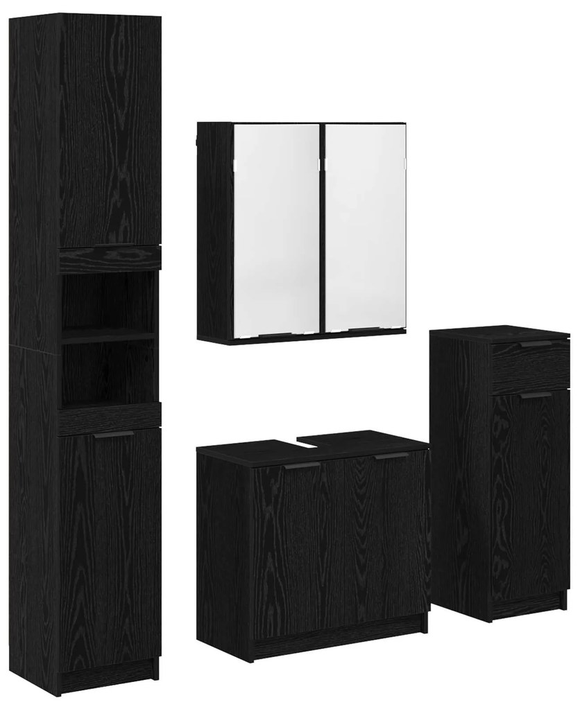 vidaXL Σετ Επίπλων Μπάνιου με ράφι 4 pcs Μαύρη Οξυά Επεξεργασμένο ξύλο