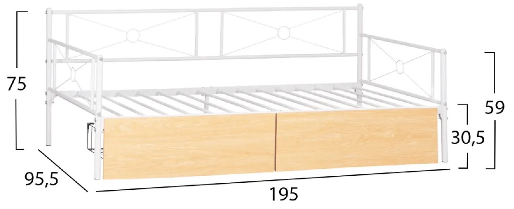 ΚΡΕΒΑΤΙ-ΚΑΝΑΠΕΣ BERNIE HM21121.02 ΛΕΥΚΟ ΜΕΤΑΛΛΟ &amp; 2 SONAMA ΣΥΡΤΑΡΙΑ- ΓΙΑ 190x90εκ.