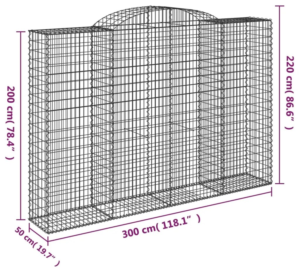 vidaXL Συρματοκιβώτια Τοξωτά 5 τεμ. 300x50x200/220 εκ. Γαλβαν. Ατσάλι