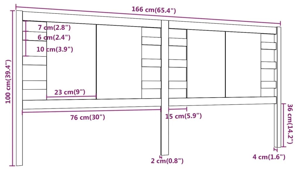 Κεφαλάρι Κρεβατιού Γκρι 166 x 4 x 100 εκ. από Μασίφ Ξύλο Πεύκου - Γκρι