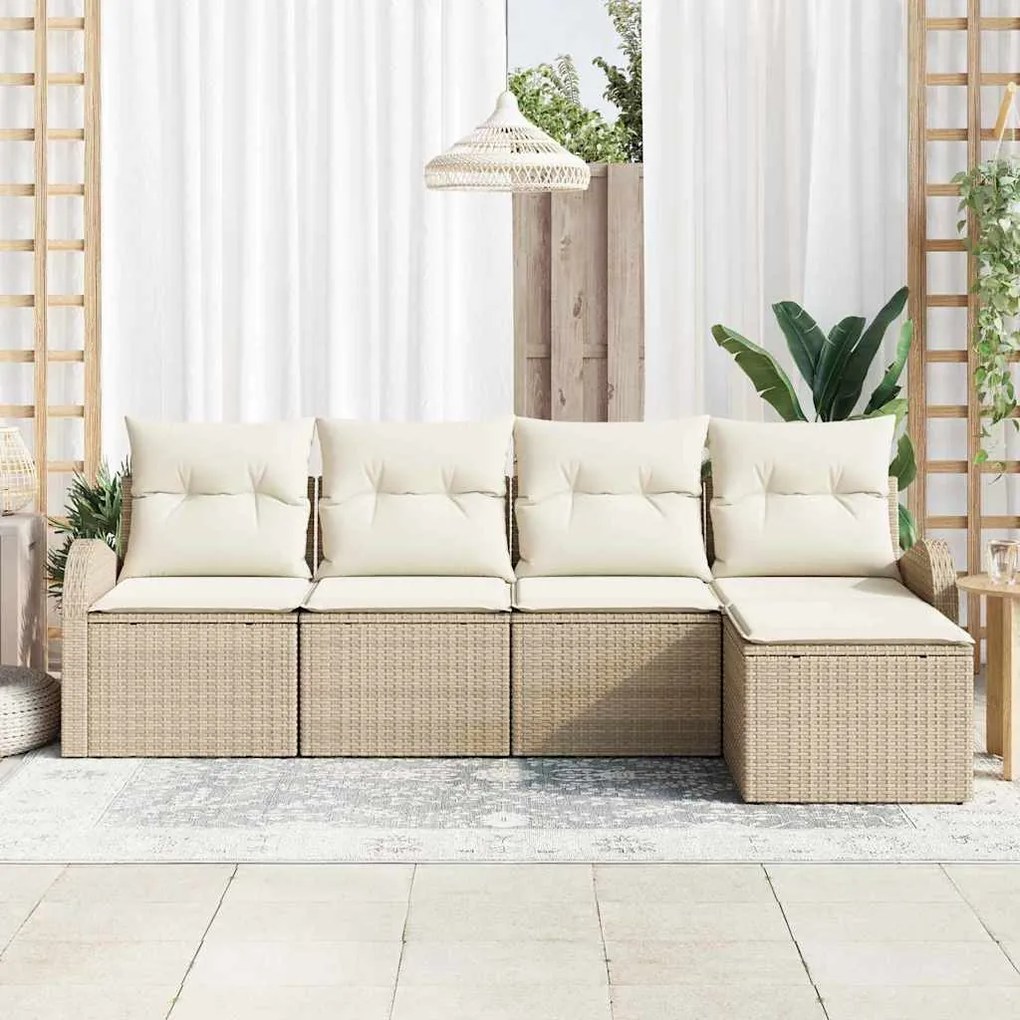 vidaXL Σετ Καναπέ Κήπου με μαξιλάρι 5 pcs Beige, λευκό Πολυ ράταν