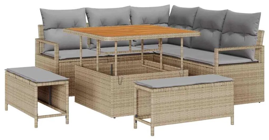 vidaXL Σετ Καναπέ Κήπου με μαξιλάρι 8 pcs Μπεζ Πολυ ράταν