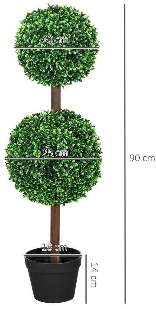 HOMCOM Τεχνητά φυτά, Σετ 2 πυξάρια, 90 cm Τεχνητό φυτό, Τεχνητό δέντρο, Διακοσμητικό φυτό για εσωτερικό και εξωτερικό χώρο, Πράσινο