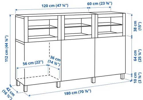 BESTÅ σύνθεση αποθήκευσης με πόρτες, 180x42x112 cm 092.080.29