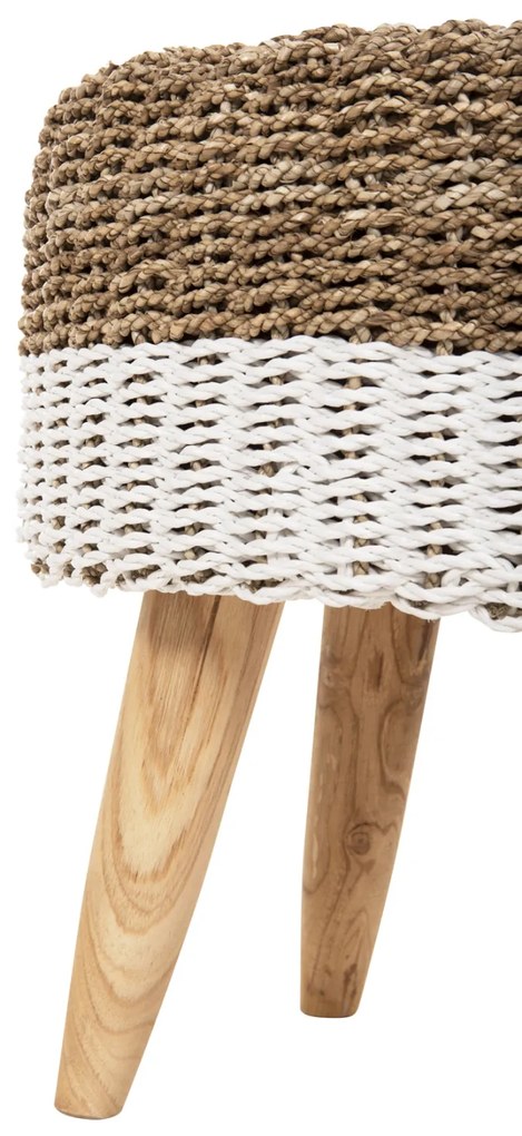 Σκάμπο Beam Ξύλο Τεακ και Seagrass Σε Φυσικό & Λευκό Φ42x46Υεκ.