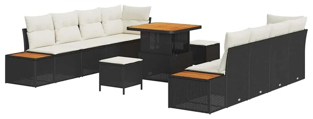 vidaXL Σετ Καναπέ Κήπου με μαξιλάρι 11 pcs Μαύρο Πολυ ράταν