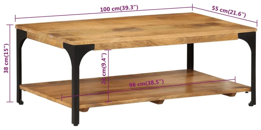 Τραπεζάκι Σαλονιού 2 Επ. 100x55x38εκ. Μασίφ Ξύλο Μάνγκο/Ατσάλι - Καφέ