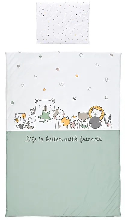 Σετ Σεντόνια Κούνιας 3τεμ. 70x140cm  Honey Happy Friends Mint  10420016401  Lorelli