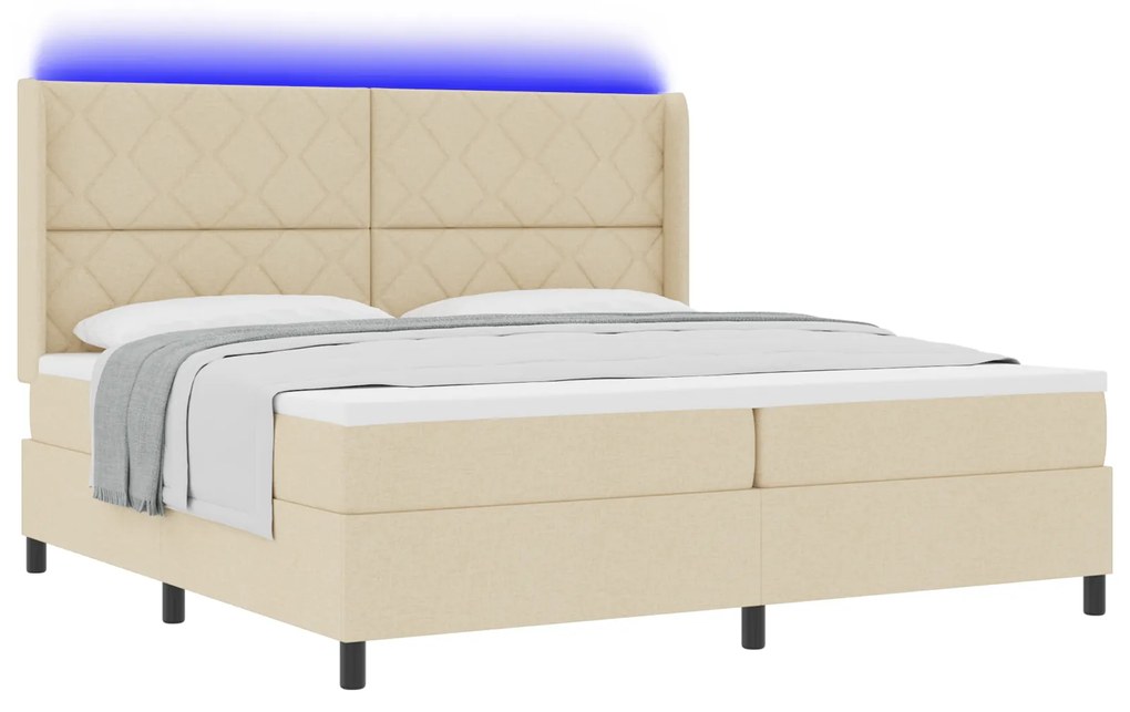 vidaXL Κρεβάτι με Ελατήρια & Στρώμα & LED Κρεμ 200 x 200 εκ. Ύφασμα