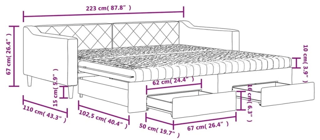 Καναπές Κρεβάτι Συρόμενος Taupe 100x200εκ. Υφασμάτινος Συρτάρια - Μπεζ-Γκρι