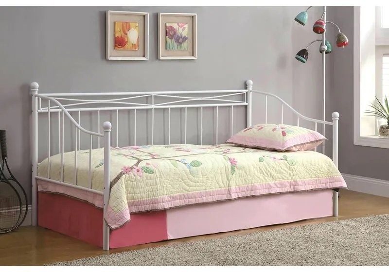 WOODWELL Ε8043,2SMARIN Set: Daybed με Στρώμα 90x190 + Βοηθητικό Κρεβάτι με Στρώμα 85x185 Μέταλλο Άσπρο Κρεβάτια:198x97x93+185x85x36cm Ε8043,2S