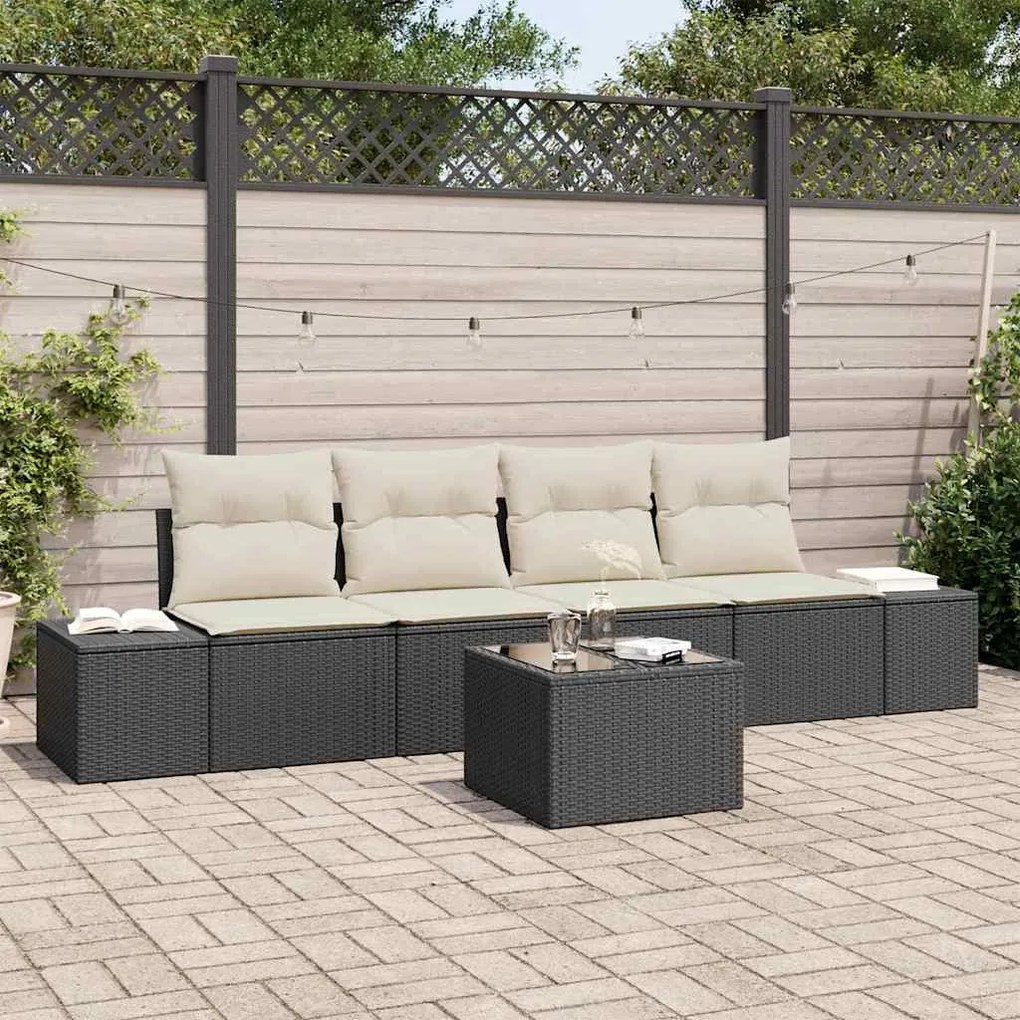 vidaXL Σετ Καναπέ Κήπου με μαξιλάρι 5 pcs Μαύρο, Κρέμα 55 x 55 x 37 εκ