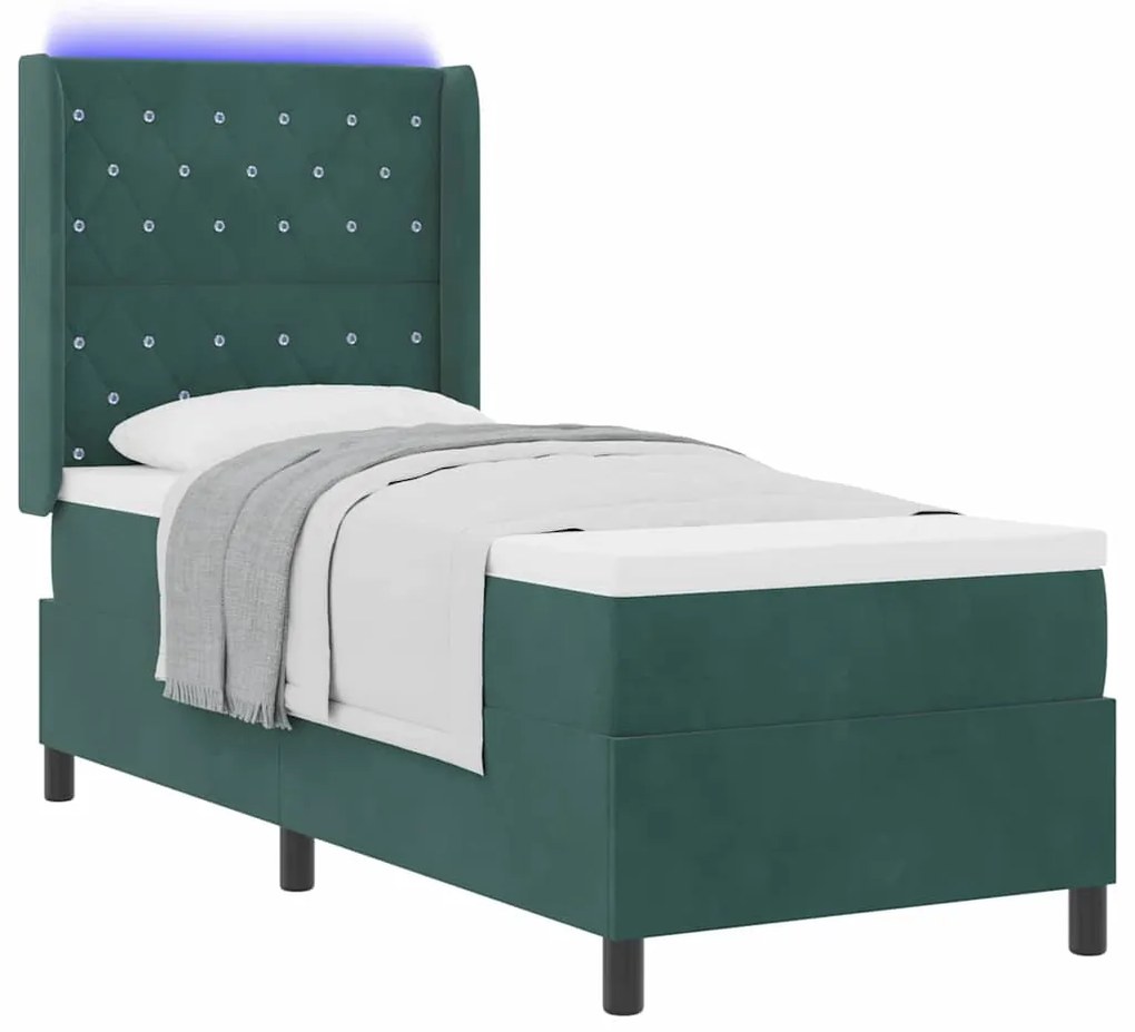 vidaXL Κρεβάτι Box Spring LED με Στρώμα Σκούρο Πράσινο 80 x 200 cm