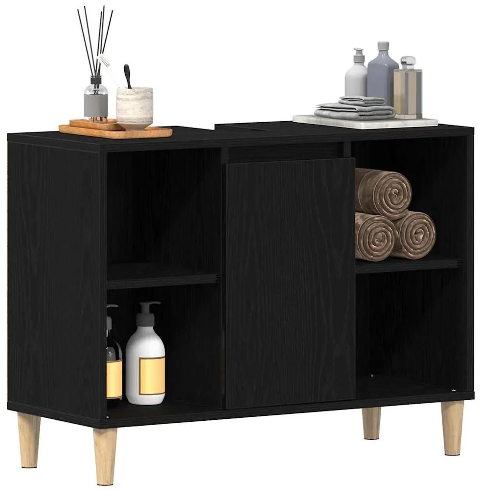 vidaXL Ντουλάπι Νιπτήρα Μαύρο Δρυς 80x33x60 εκ. από Τεχνητό Ξύλο