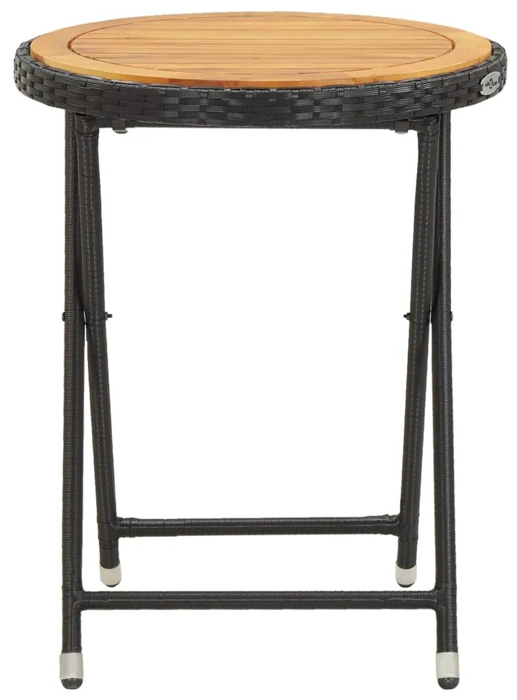 vidaXL Τραπέζι Βοηθητικό Μαύρο 60 εκ. Συνθετικό Ρατάν / Ξύλο Ακακίας