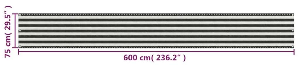 Διαχωριστικό Βεράντας Ανθρακί και Λευκό 75 x 600 εκ. από HDPE - Ανθρακί