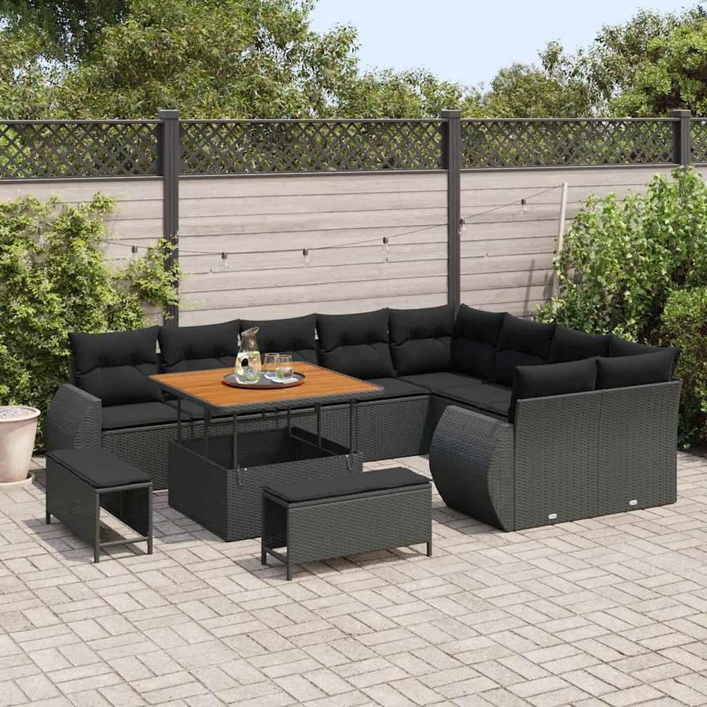 vidaXL Σετ Καναπέ Κήπου με μαξιλάρι 12 pcs Μαύρο 100 x 100 x 71 cm