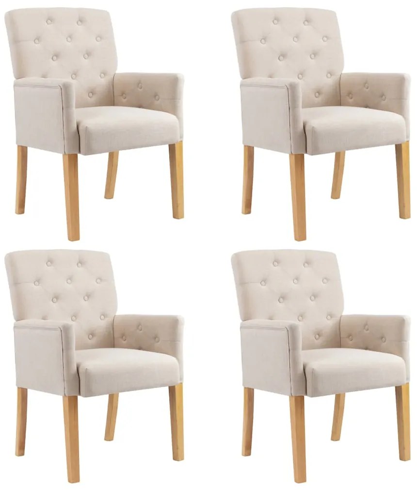 vidaXL Καρέκλες Τραπεζαρίας με Μπράτσα 4 τεμ. Μπεζ Υφασμάτινες