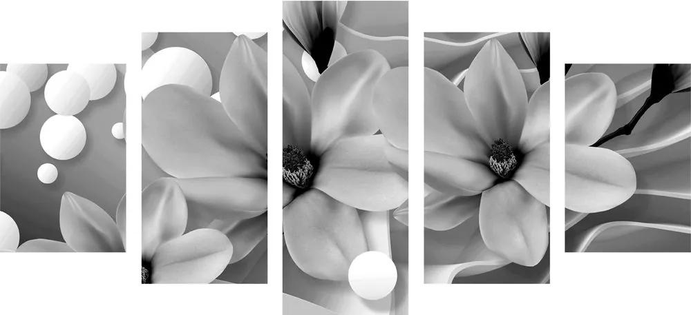 Εικόνα 5 μερών μιας ασπρόμαυρης μανόλιας σε αφηρημένο φόντο - 200x100