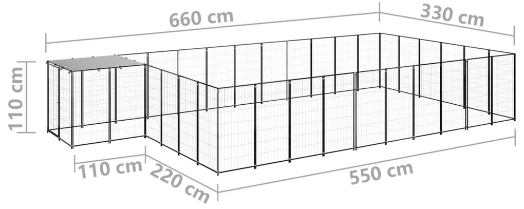 vidaXL Σπιτάκι Σκύλου Μαύρο 19,36 μ² Ατσάλινο