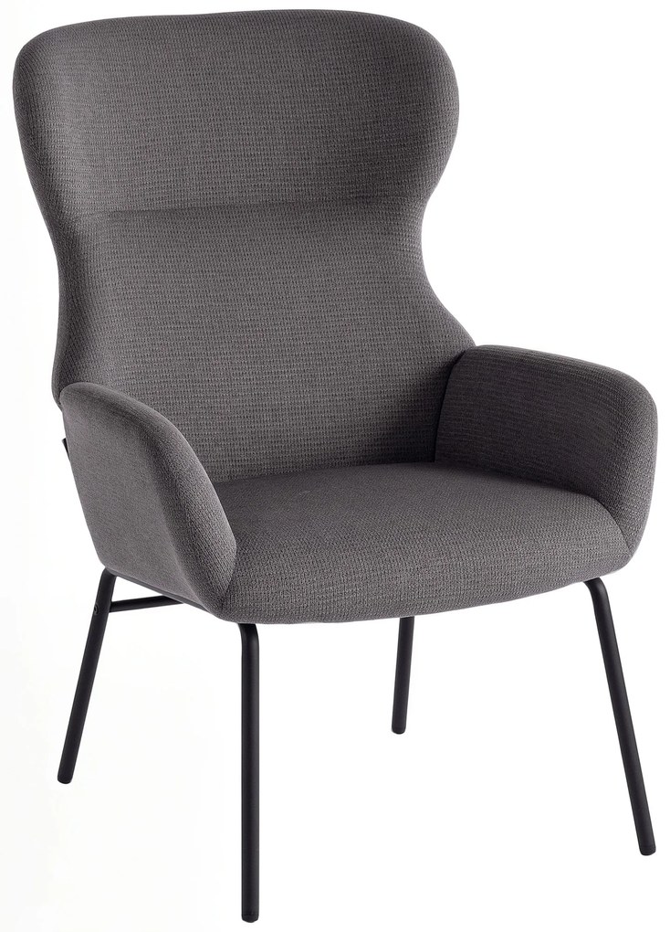 HOMCOM Μοντέρνα Πολυθρόνα με αυτιά, ψηλή πλάτη, παχιά επένδυση, μεταλλικά πόδια, Γκρι