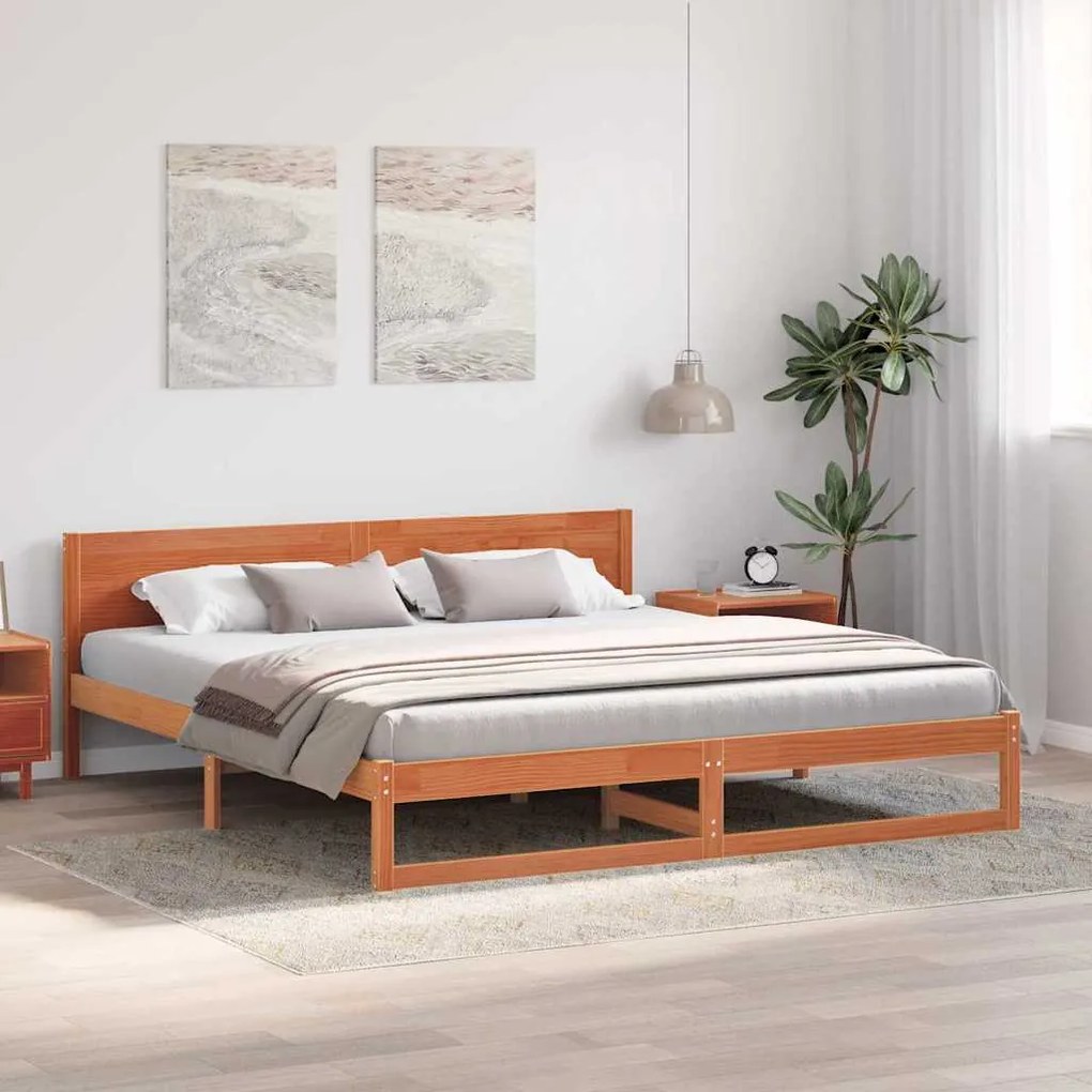 vidaXL Σκελετός Κρεβατιού Καφέ 180 x 200 cm Μασίφ ξύλο πεύκου