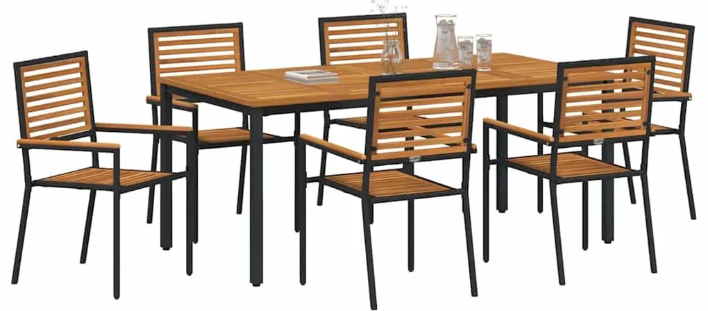 vidaXL Σέτ φαγητού για κήπο 7 pcs Μαύρος, Ξύλο 180 x 90 x 75 cm