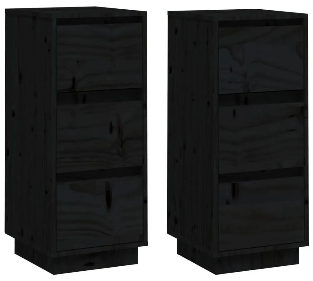 Συρταριέρες 2 τεμ. Μαύρες 32x34x75 εκ. από Μασίφ Ξύλο Πεύκου - Μαύρο