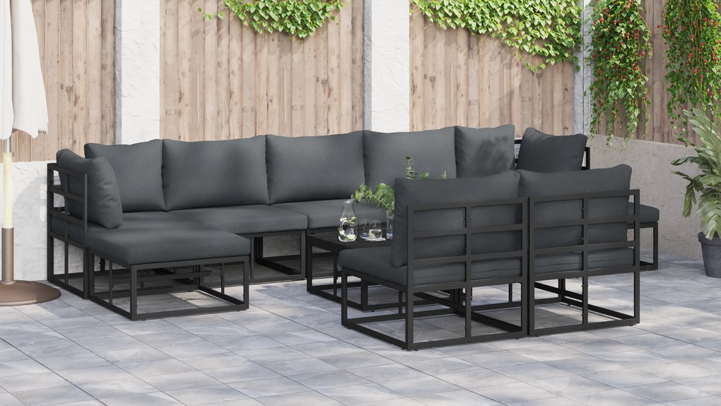vidaXL Σετ Καναπέ Κήπου 9 pcs Μαύρο 353 x 141.5 x 71 εκ. Αλουμίνιο